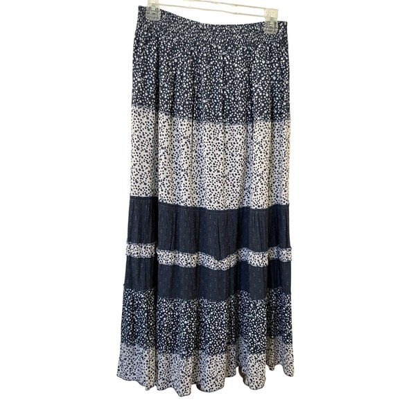 Unbranded Dresses & Skirts - Womens Skirt Blue White Floral Tiered Midi Modest Gauzy Boho Cottagecore